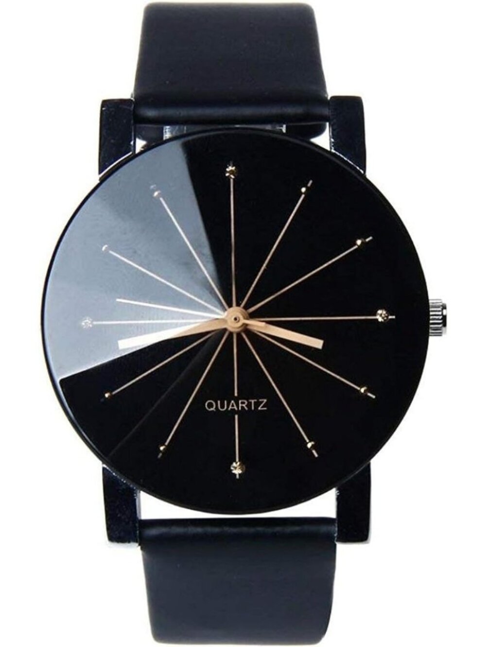 Men All Black Analog Quartz Simple Solid Leather Band Casual Classic Wrist Watch